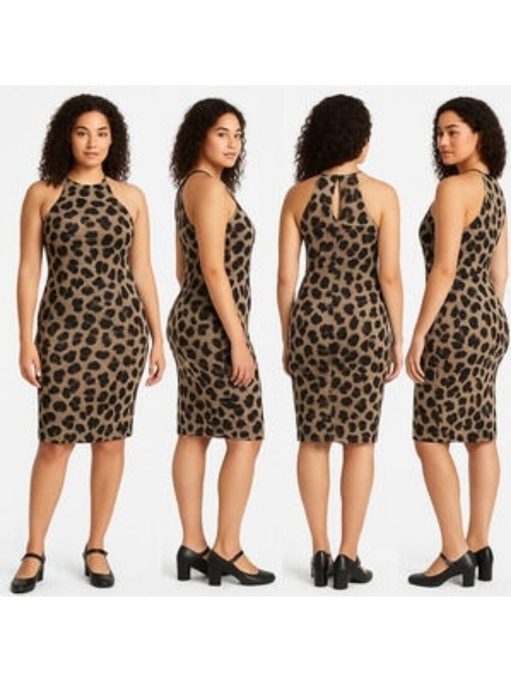 XL • Bold Elements • Leopard Print High Neck Sleeveless Dress
